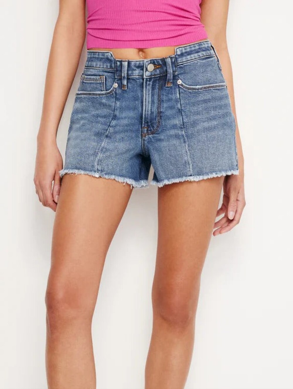 Good American Good 90's Short Step Waistband High Rise Denim Cutoff Shorts